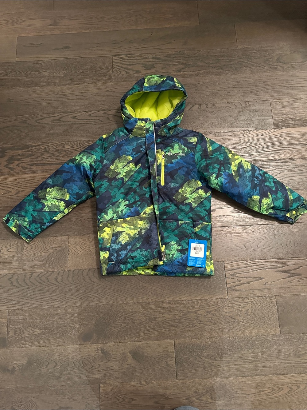 Columbia Kids Lightning Lift Jacket - Neon Green, Blue & Black Camo